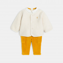 Obaibi Ζακέτα από χοντρό φλις, παντελόνι από βελούδο και φορμάκι κίτρινο για νεογέννητα