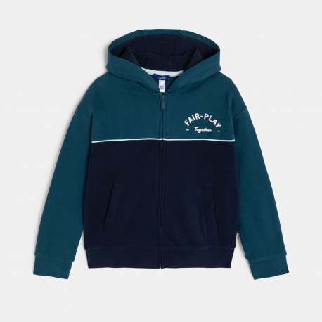 Okaidi Sweat zippe a capuche bicolore bleu garcon