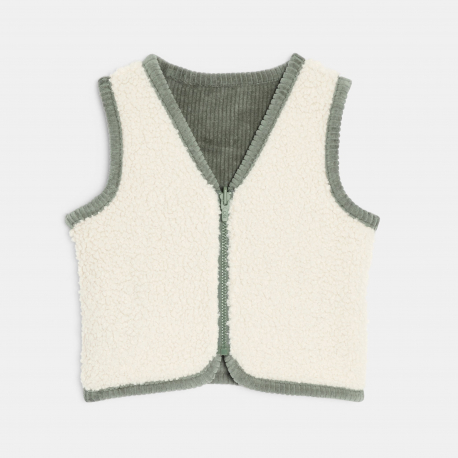 Obaibi Ζακέτα αμάνικη με φερμουάρ από χνουδωτό ύφασμα, πράσινη για μωρά αγοράκια