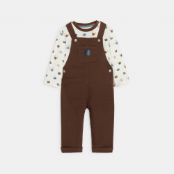 Obaibi Σαλοπέτα και μακρυμάνικη μπλούζα, καφέ για μωρά αγοράκια