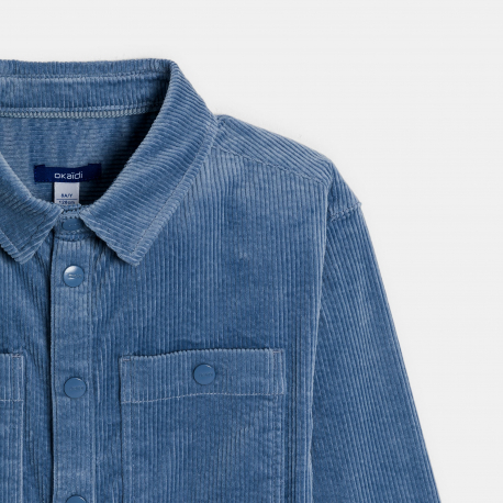 Okaidi Πουκάμισο μπουφάν από κοτλέ βελούδο μονόχρωμο μπλε για αγόρια