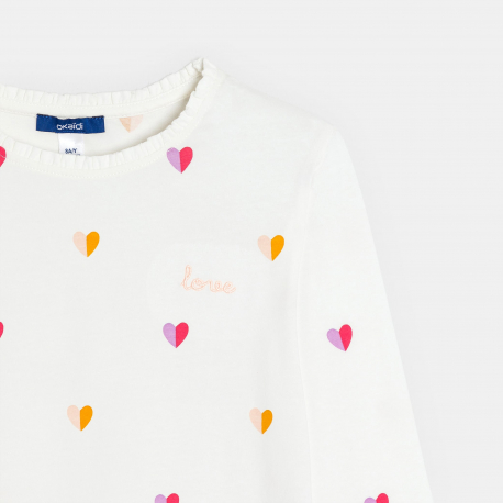 Okaidi Μπλούζα μακρυμάνικη με καρδούλες, λευκή για κορίτσια