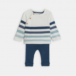 Obaibi Πουλόβερ υφασμάτινο ριγέ και παντελόνι από κοτλέ ύφασμα μπλε για μωρά αγοράκια