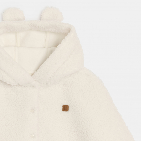 Obaibi Κάπα με κουκούλα από χοντρό χνουδωτό ύφασμα λευκή για νεογέννητα Unisex