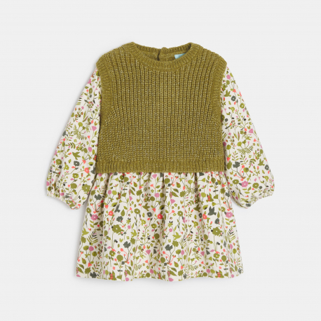 Obaibi Φόρεμα από δύο υλικά, φλοράλ πράσινο για μωρά κοριτσάκια