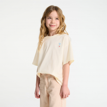 Okaidi T-shirt blanc manches courtes a motif Fille