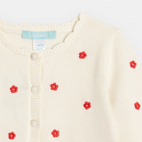 Obaibi Ζακέτα πλεκτή, με κεντημένα λουλούδια, λευκή για μωρά κοριτσάκια