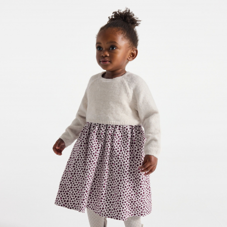 Obaibi Φόρεμα 2 σε 1 από ύφασμα και βελούδο λεοπάρ μπεζ για μωρά κοριτσάκια