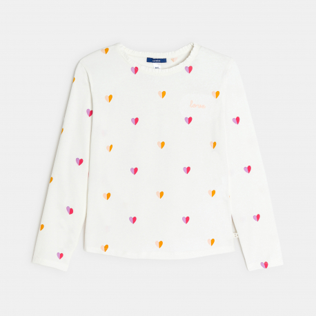 Okaidi Μπλούζα μακρυμάνικη με καρδούλες, λευκή για κορίτσια
