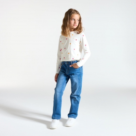 Okaidi Μπλούζα μακρυμάνικη με καρδούλες, λευκή για κορίτσια