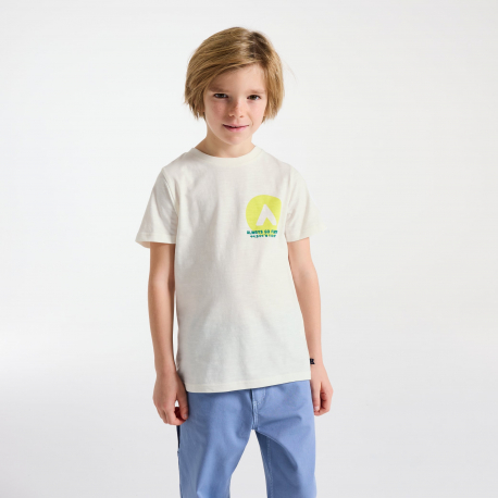 Okaidi Μπλούζα κοντομάνικη με μήνυμα γκρι μελανζέ για αγόρια