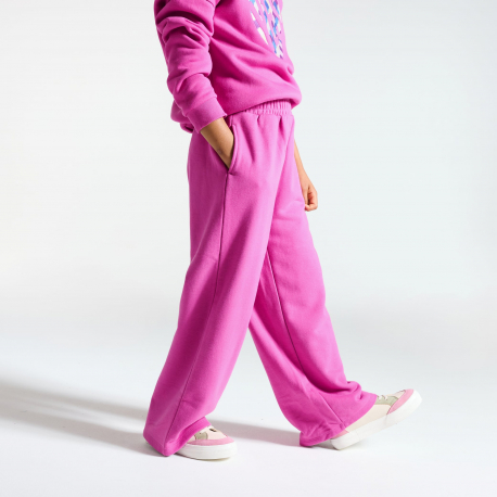 Okaidi Παντελόνι φόρμας από χνουδωτό ύφασμα σε φαρδιά γραμμή ροζ για κορίτσια
