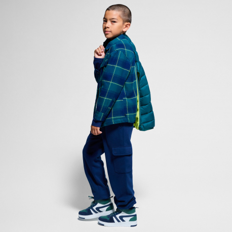 Okaidi Πουκάμισο μπουφάν καρό με κουκούλα πράσινο για αγόρια