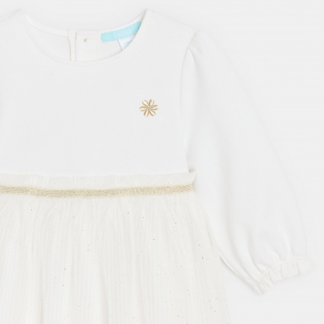 Obaibi Robe chic bi-matiere blanche bebe fille