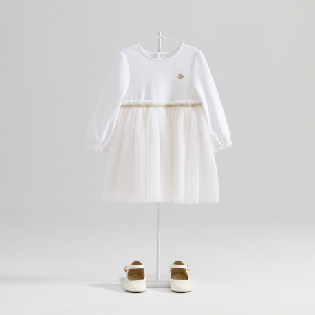 Obaibi Robe chic bi-matiere blanche bebe fille