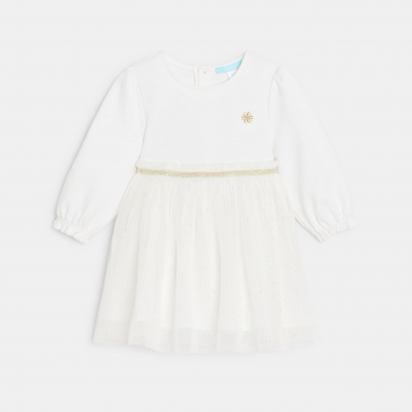 Obaibi Robe chic bi-matiere blanche bebe fille
