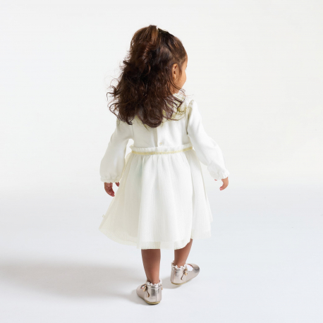 Obaibi Robe chic bi-matiere blanche bebe fille