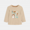 Obaibi Μπλούζα μακρυμάνικη, με θέμα σχολείο, μπεζ για μωρά αγοράκια