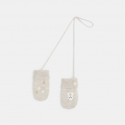 Obaibi Γαντάκια πλεκτά επενδεδυμένα με μαλακό φλις με μοτίφ ζώων μπεζ για μωρά αγοράκια