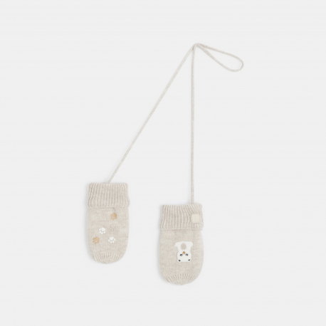 Obaibi Γαντάκια πλεκτά επενδεδυμένα με μαλακό φλις με μοτίφ ζώων μπεζ για μωρά αγοράκια