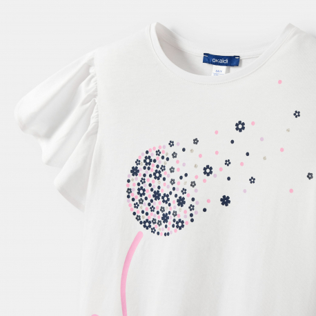 Okaidi T-shirt jersey fleur blanc fille