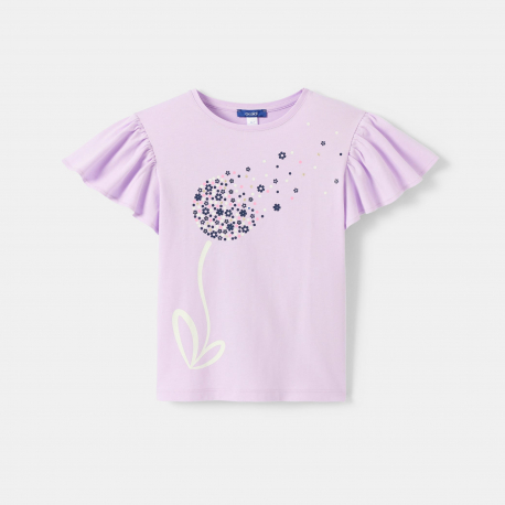 Okaidi T-shirt violet a volant motif fleuri