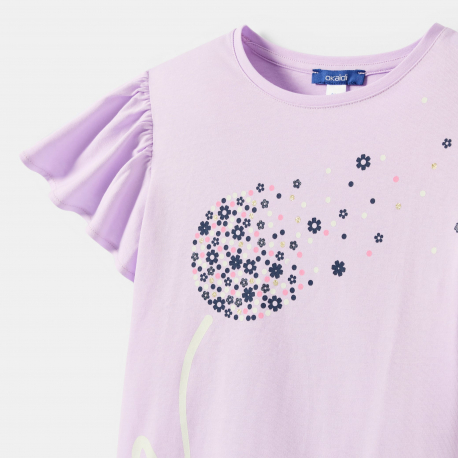 Okaidi T-shirt violet a volant motif fleuri