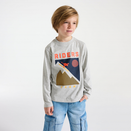 Okaidi Μπλούζα μακρυμάνικη με μοτίφ, γκρι για αγόρια