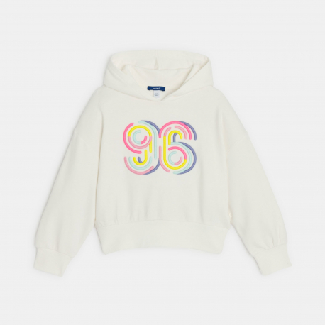 Okaidi Sweat a capuche brode blanc fille