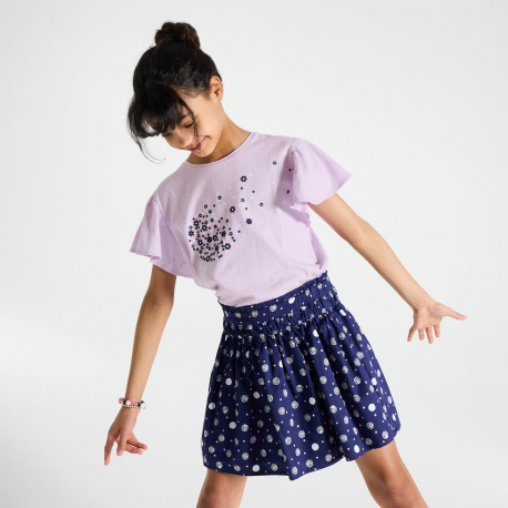 Okaidi T-shirt violet a volant motif fleuri