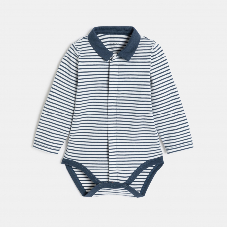 Obaibi Σαλοπέτα μακριά από βελούδο και ριγέ φορμάκι μπλε για μωρά αγοράκια