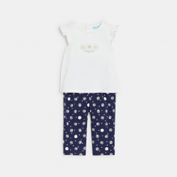 Obaibi Ensemble bleu imprime fleuri bebe fille