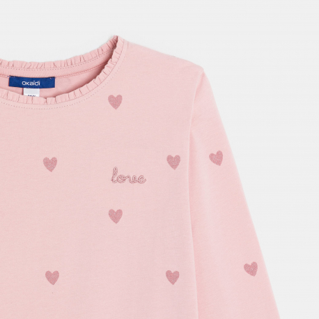 Okaidi Μπλούζα μακρυμάνικη με καρδούλες, ροζ για κορίτσια