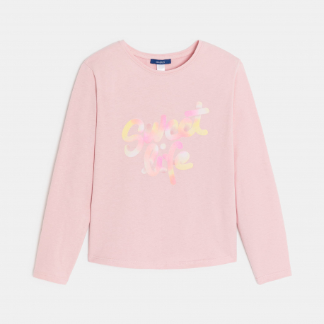 Okaidi Μπλούζα μακρυμάνικη με μήνυμα, ροζ για κορίτσια