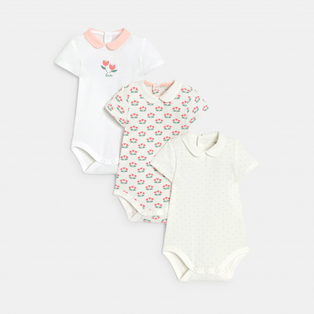 Obaibi Φορμάκι  κοντομάνικο με μικρή λαιμόκοψη, λουλούδια, για μωρά κοριτσάκια (σετ των