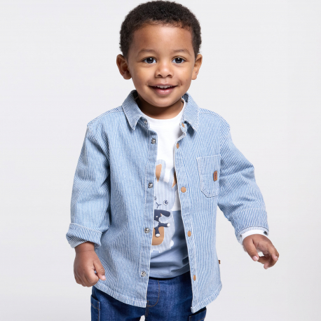 Obaibi Πουκάμισο μπουφάν ριγέ μπλε για μωρά αγοράκια