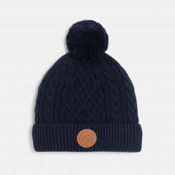 Okaidi Σκουφάκι με σπειροειδή πλέξη και πονπόν σε ναυτικό μπλε, μελανζέ για αγόρια