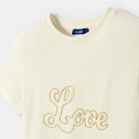 Okaidi T-shirt blanc ecru Love fille