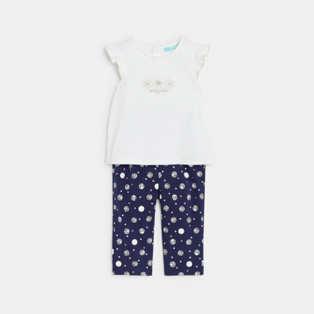 Obaibi Ensemble bleu imprime fleuri bebe fille