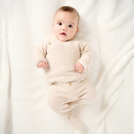 Obaibi Ζιπουνάκι πλεκτό μπεζ για νεογέννητα αγοράκια