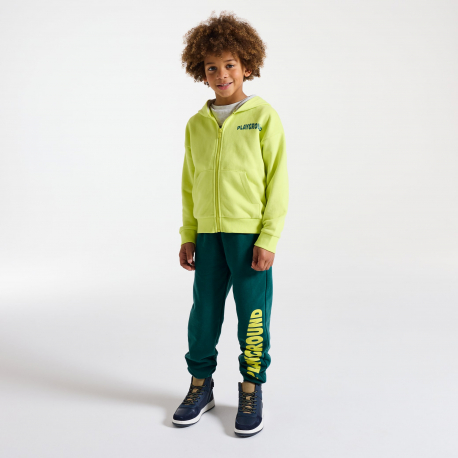 Okaidi Παντελόνι φόρμας με μήνυμα από χνουδωτό ύφασμα πράσινο για αγόρια