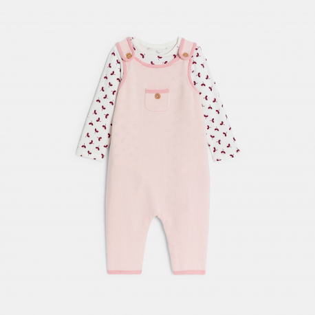 Obaibi Σαλοπέτα μακριά πλεκτή και φορμάκι φλοράλ ροζ για μωρά κοριτσάκια