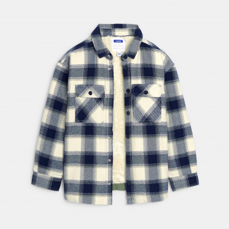 Okaidi Πουκάμισο μπουφάν καρό με εσωτερική επένδυση από φλις μπεζ για αγόρια