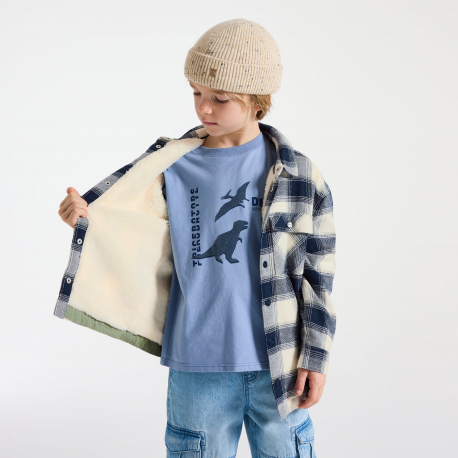 Okaidi Πουκάμισο μπουφάν καρό με εσωτερική επένδυση από φλις μπεζ για αγόρια