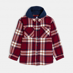 Okaidi Πουκάμισο μπουφάν καρό με κουκούλα κόκκινο για αγόρια