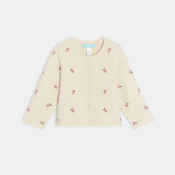 Obaibi Ζακέτα από πλεκτό ύφασμα μπεζ με μοτίφ λουλούδι για μωρά κοριτσάκια