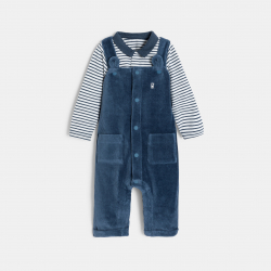 Obaibi Σαλοπέτα μακριά από βελούδο και ριγέ φορμάκι μπλε για μωρά αγοράκια