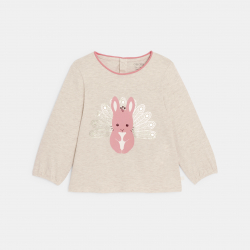 Obaibi Μπλούζα μακρυμάνικη με μοτίφ ζώα μπεζ για μωρά κοριτσάκια