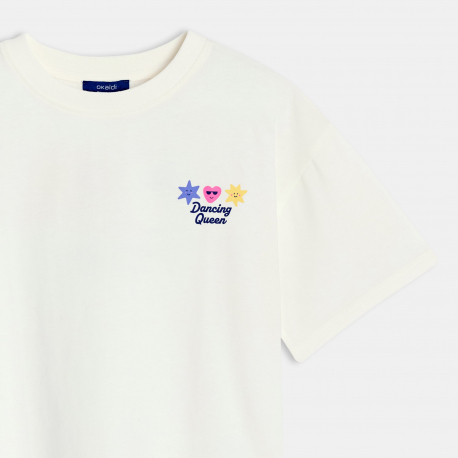 Okaidi T-shirt blanc manches courtes a motif Fille