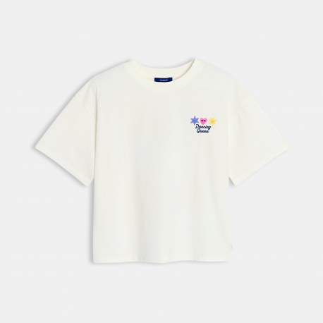 Okaidi T-shirt blanc manches courtes a motif Fille